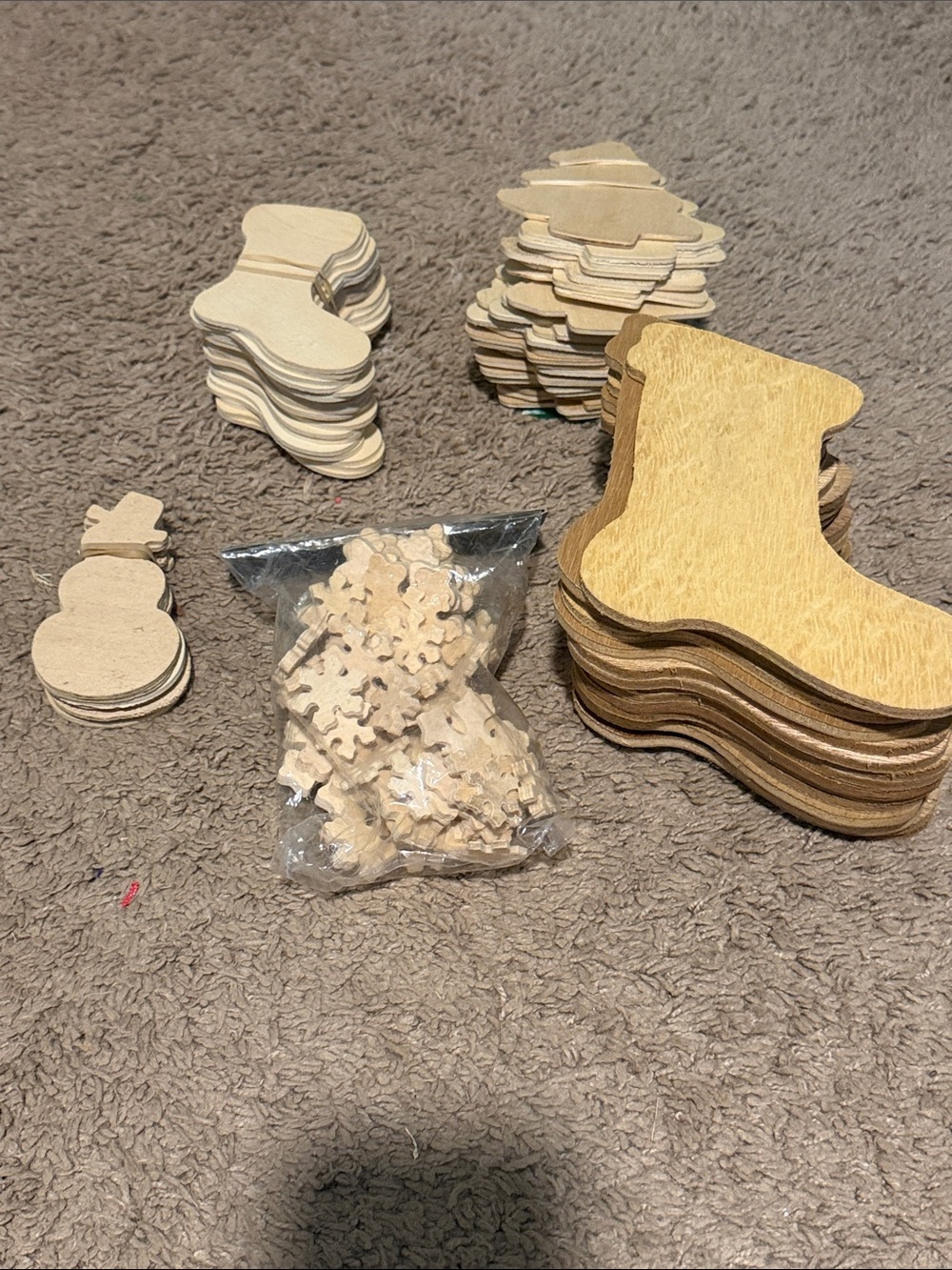 Holiday wood Shapes - Stocking, Snowman, Snowflake, tree